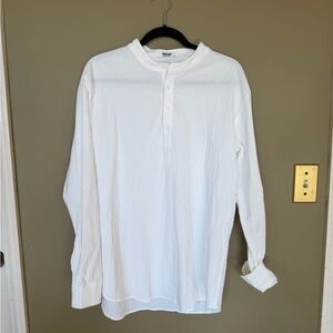 COOFANDY White Linen Blend Henley Shirt Mens Medium Casual Beach Lightweight M